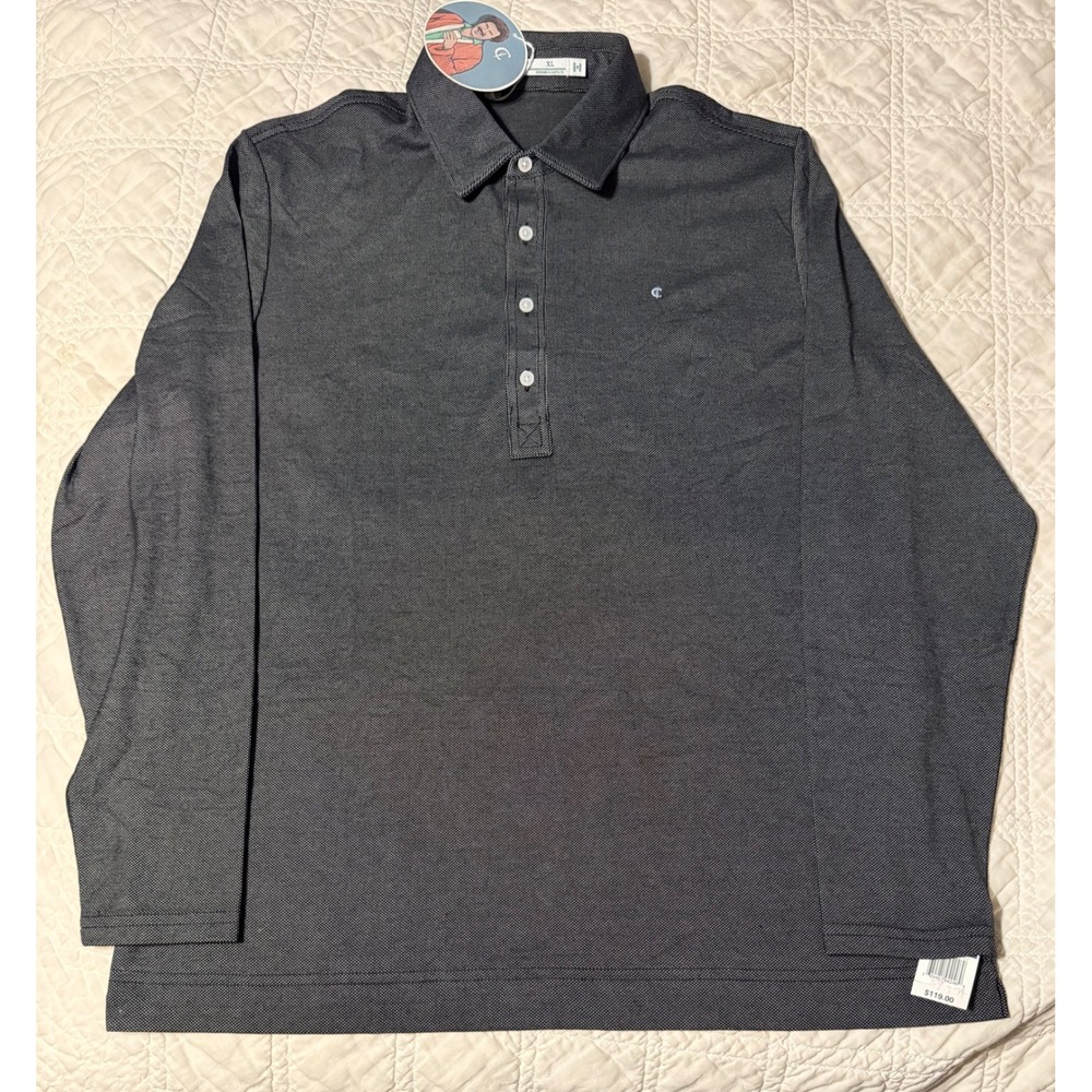 Criquet Long Sleeve Polo Men XL Black Micro Piqué Knit